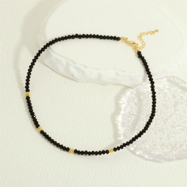 Vintage black color agate bead gold plated copper chain necklace bracelet set