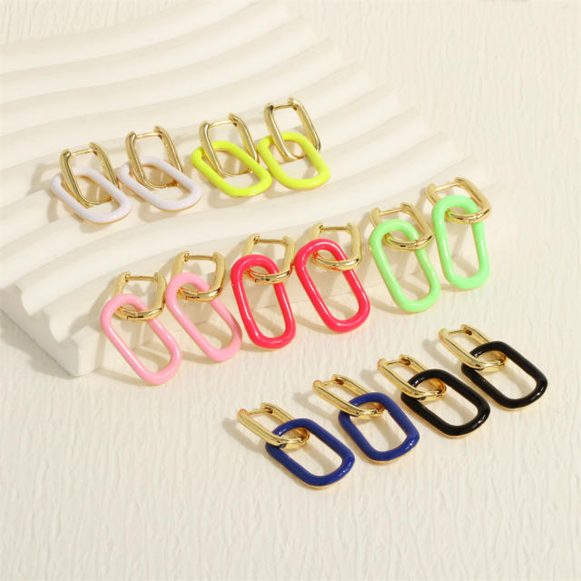 Y2K color enamel safety buckle gold plated copper chain necklace bracelet earrings set