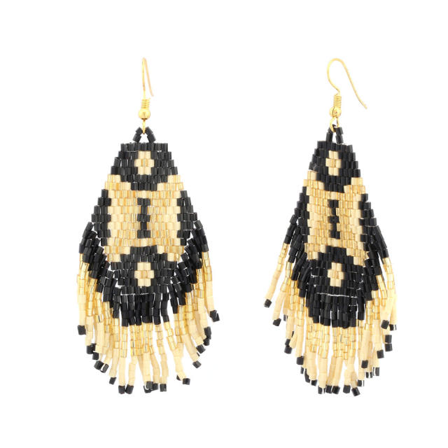 Boho black gold color bead tassel women dangle earrings