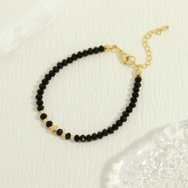 Vintage black color agate bead gold plated copper chain necklace bracelet set