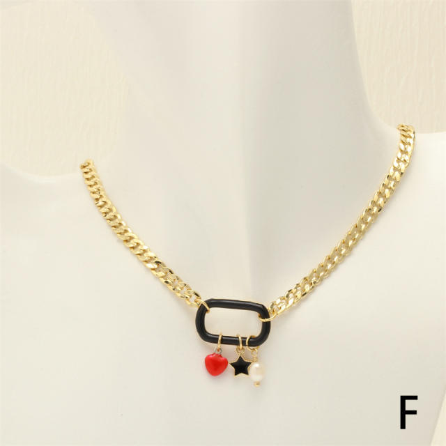 Y2K color enamel safety buckle gold plated copper chain necklace bracelet earrings set