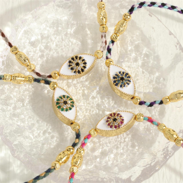 Handmade colorful cotton tope diamond evil eye bracelet