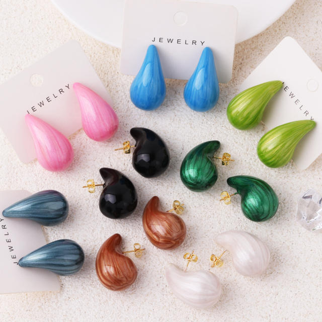 Colorful enamel drop shape chunky studs earrings for women