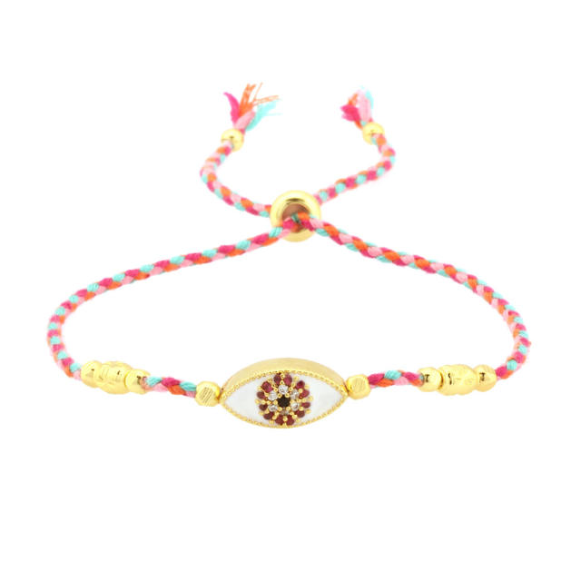 Handmade colorful cotton tope diamond evil eye bracelet