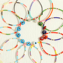 INS boho rainbow color seed bead evil eye theme bracelet beach bracelet