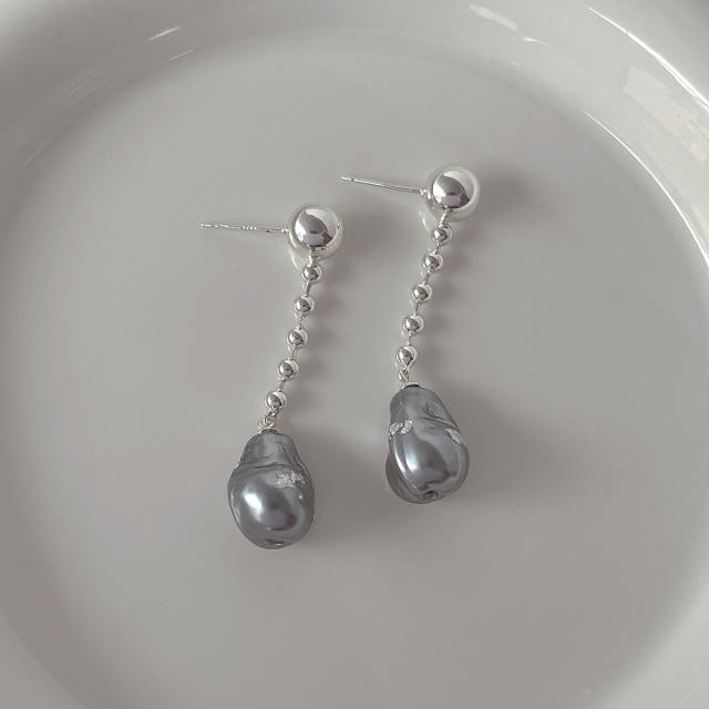 925 needle white gray pearl dangle earrings for women