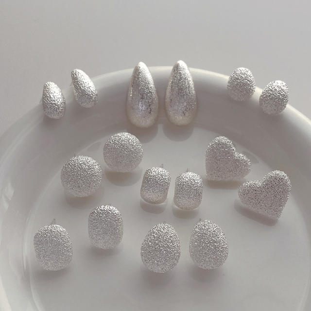 925 needle classic frost design geometric chunky studs earrings