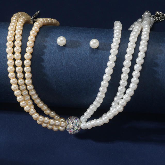 Elegant easy match three layer imitation pearl bead choker necklace set for women