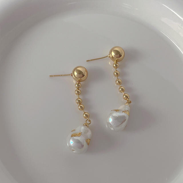 925 needle white gray pearl dangle earrings for women