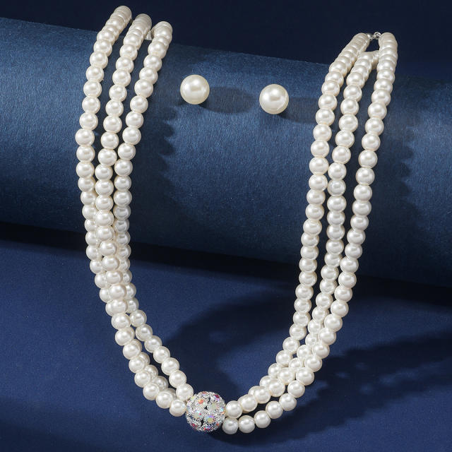 Elegant easy match three layer imitation pearl bead choker necklace set for women