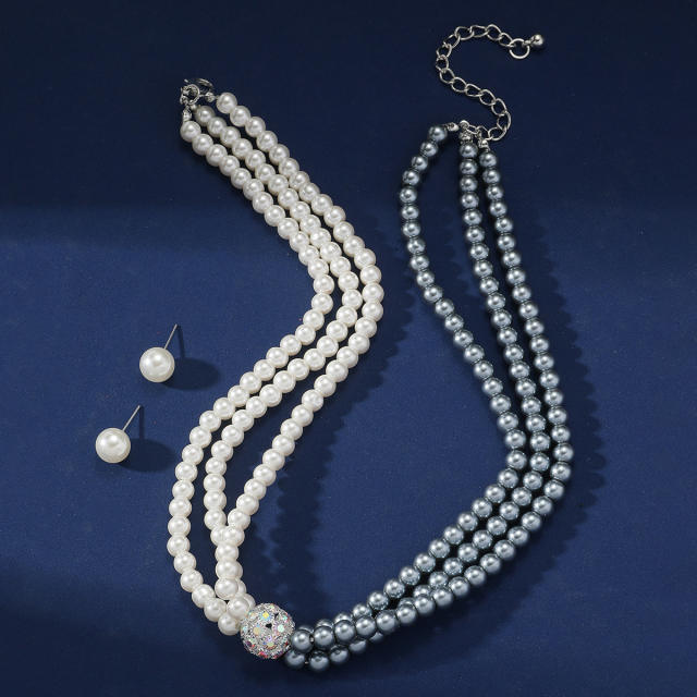 Elegant easy match three layer imitation pearl bead choker necklace set for women