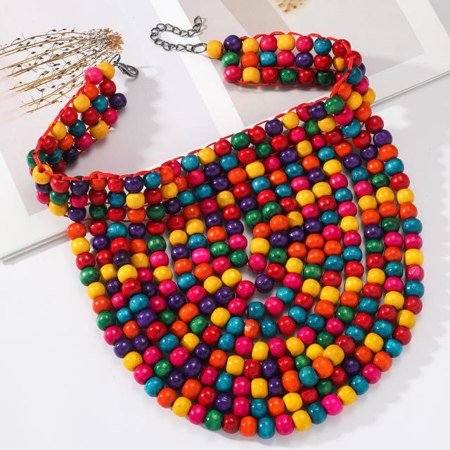 Africa trend colorful wood bead tassel necklace for women