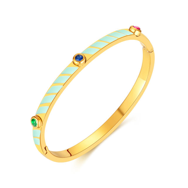 Boho colorful enamel stainless steel bangle bracelet