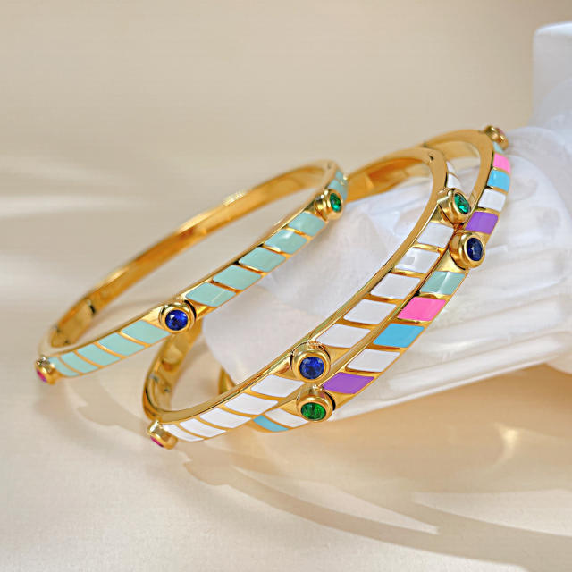 Boho colorful enamel stainless steel bangle bracelet