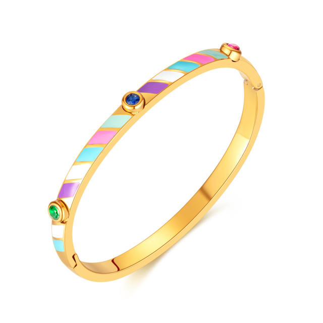 Boho colorful enamel stainless steel bangle bracelet