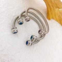Elegant gold silver color wireless stainless steel cuff bangle with color cubic zircon