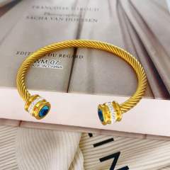 Elegant gold silver color wireless stainless steel cuff bangle with color cubic zircon