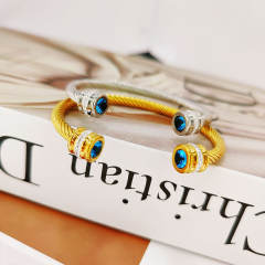 Elegant gold silver color wireless stainless steel cuff bangle with color cubic zircon