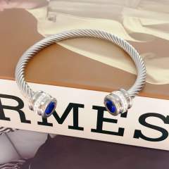 Elegant gold silver color wireless stainless steel cuff bangle with color cubic zircon