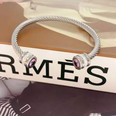 Elegant gold silver color wireless stainless steel cuff bangle with color cubic zircon