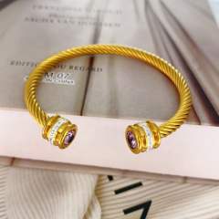 Elegant gold silver color wireless stainless steel cuff bangle with color cubic zircon