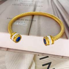 Elegant gold silver color wireless stainless steel cuff bangle with color cubic zircon