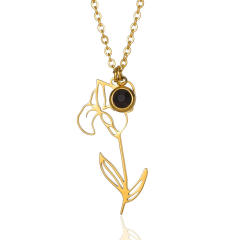 Dainty stainless steel birth flower pendant necklace birthstone necklace