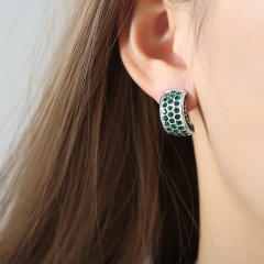 18KG luxury pave setting green color cubic zircon chunky stainless steel earrings