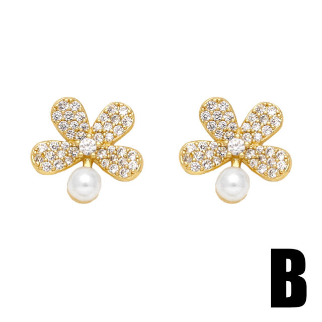 Delicate flower swan shape gold plated copper studs earrings