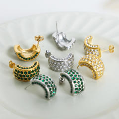 18KG luxury pave setting green color cubic zircon chunky stainless steel earrings