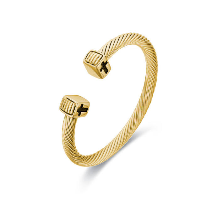 Punk trend wireless gold color stainless steel cuff bangle