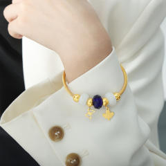 18KG colorful crystal bead music notation charm stainless steel cuff bangle