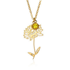 Dainty stainless steel birth flower pendant necklace birthstone necklace