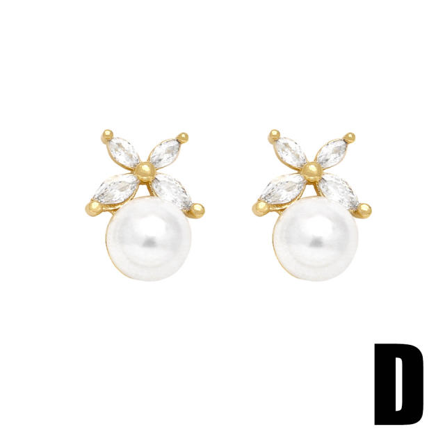 18K gold plated copper pearl bead cute bow easy match studs earrings