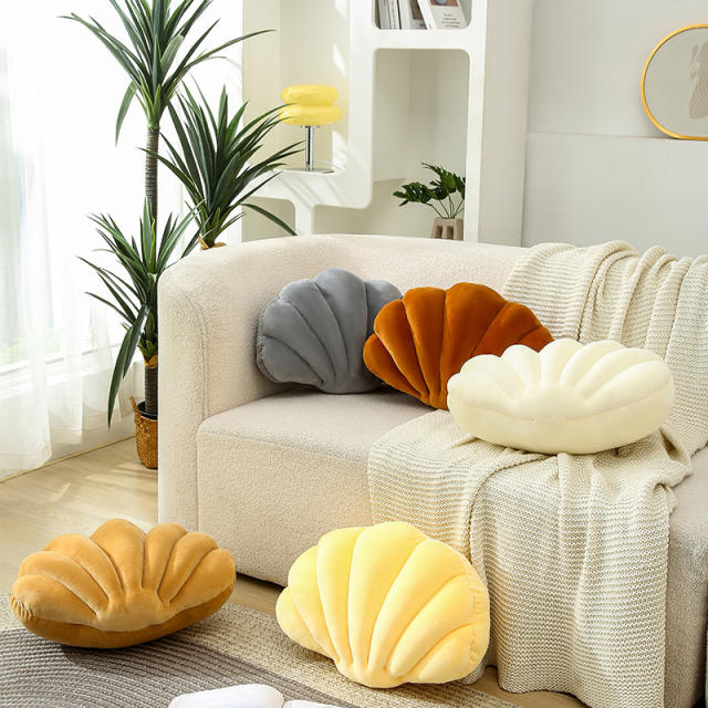 Creative shell shape velvet plain color throw pillow