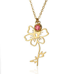 Dainty stainless steel birth flower pendant necklace birthstone necklace