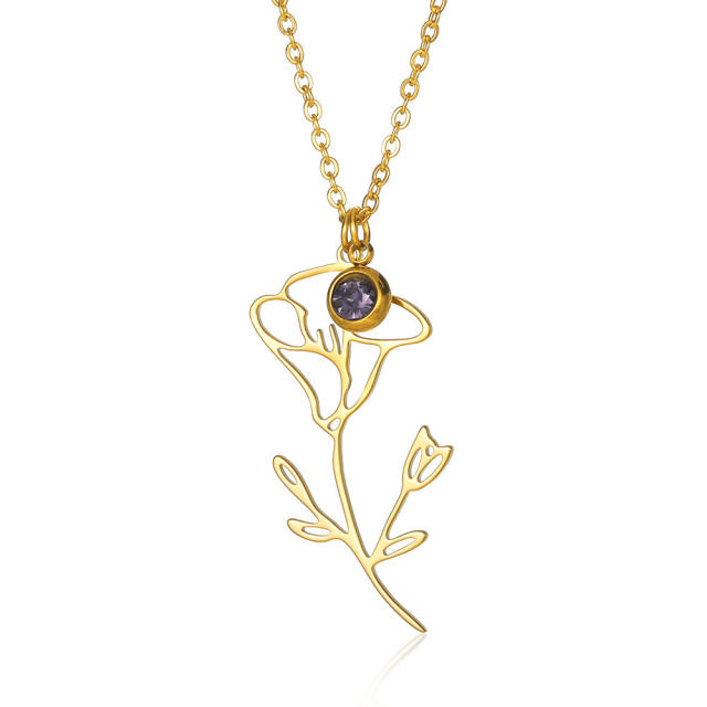 Dainty stainless steel birth flower pendant necklace birthstone necklace