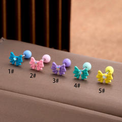 Candy color sweet bow stainless steel needle cartilage earrings
