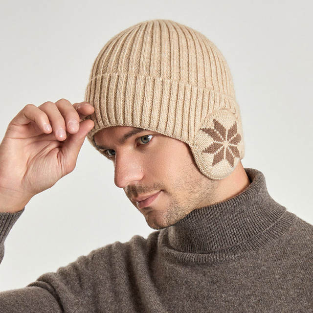 Winter warm knitted beanie cap with ear warmer for men women