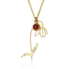 Dainty stainless steel birth flower pendant necklace birthstone necklace