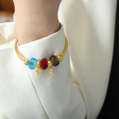 18KG colorful crystal bead music notation charm stainless steel cuff bangle