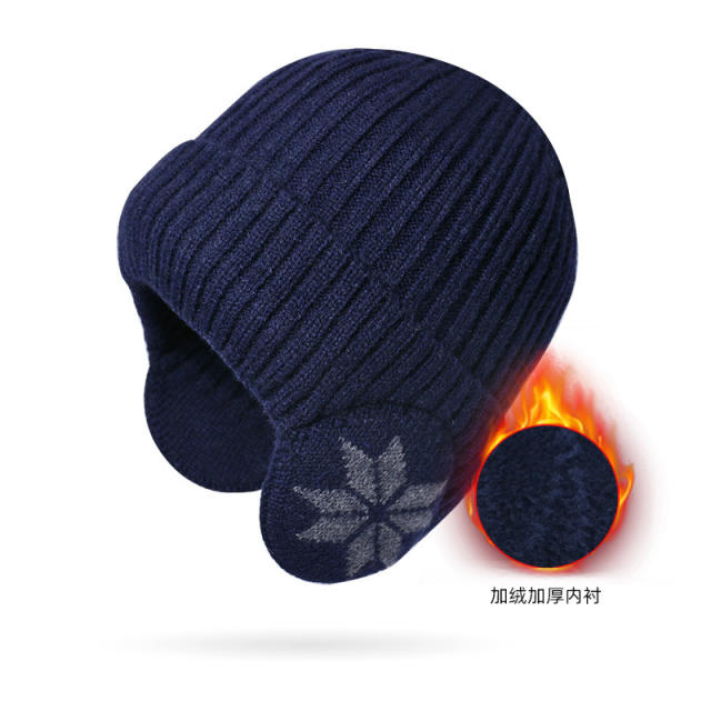 Winter warm knitted beanie cap with ear warmer for men women