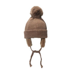 Winter plain color knitted benie cap with ear warmer for kids