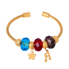18KG colorful crystal bead music notation charm stainless steel cuff bangle