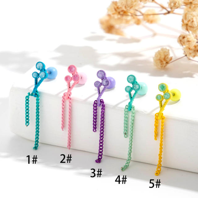 Candy color ball bead chain tassel cartilage earrings