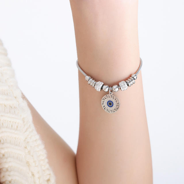 Color enamel evil eye heart charm stainless steel bracelet collection