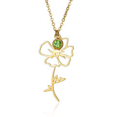 Dainty stainless steel birth flower pendant necklace birthstone necklace