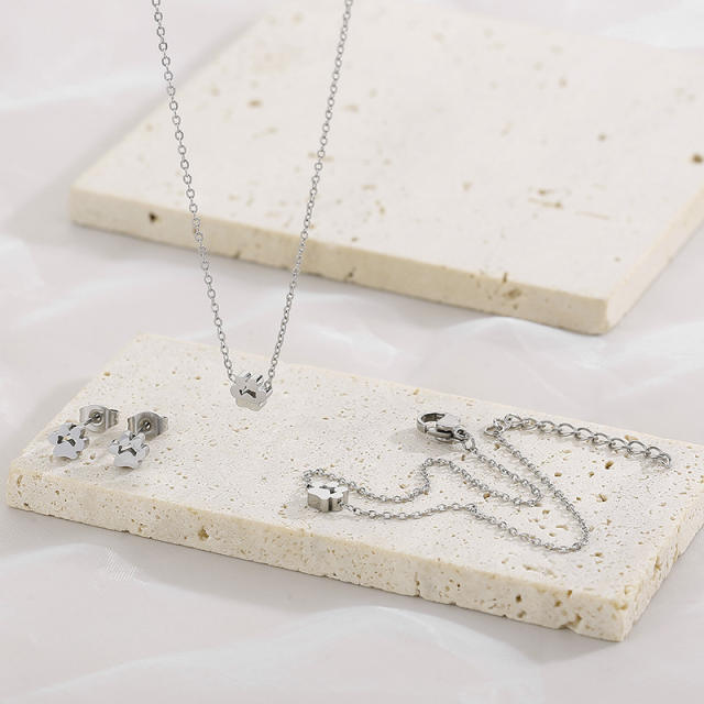 Korean fashion cute Cat paw print design stainless steel necklace set