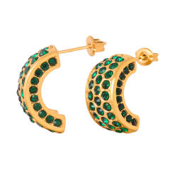 18KG luxury pave setting green color cubic zircon chunky stainless steel earrings