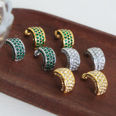 18KG luxury pave setting green color cubic zircon chunky stainless steel earrings